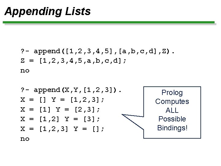 Appending Lists ? - append([1, 2, 3, 4, 5], [a, b, c, d], Z).