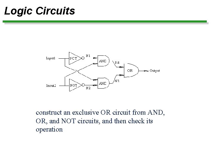 Logic Circuits construct an exclusive OR circuit from AND, OR, and NOT circuits, and