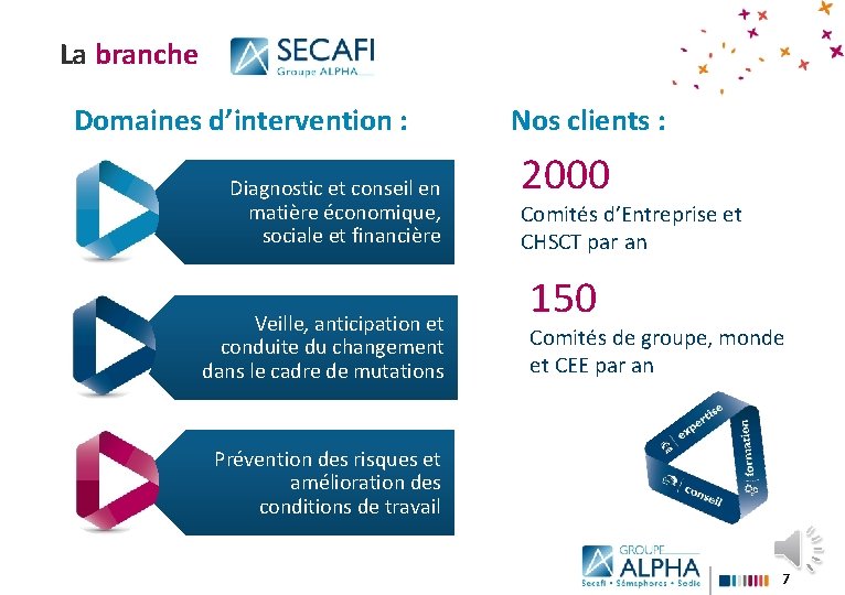 La branche Domaines d’intervention : Diagnostic et conseil en matière économique, sociale et financière