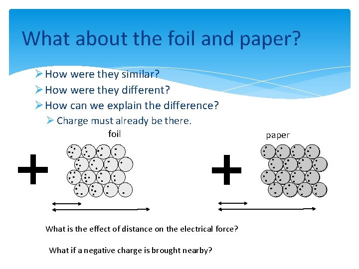 What about the foil and paper? Ø How were they similar? Ø How were