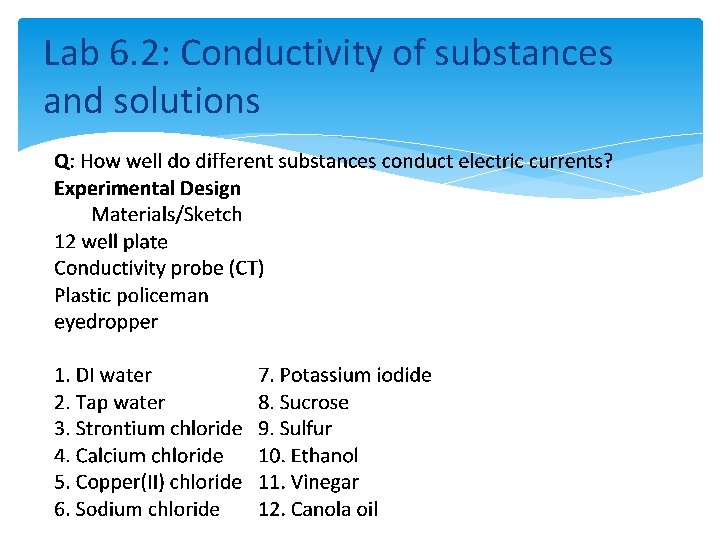 Lab 6. 2: Conductivity of substances and solutions 