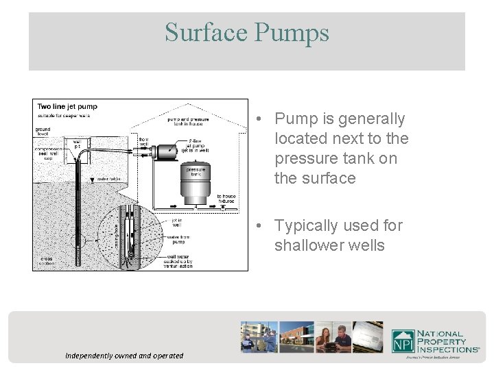 Surface Pumps • Pump is generally located next to the pressure tank on the