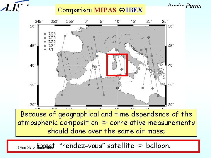 Comparison MIPAS IBEX Agnès Perrin Because of geographical and time dependence of the atmospheric