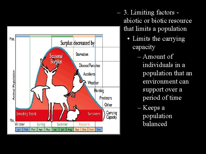 – 3. Limiting factors abiotic or biotic resource that limits a population • Limits