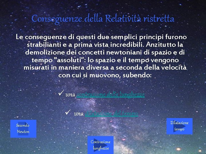 Conseguenze della Relatività ristretta Le conseguenze di questi due semplici principi furono strabilianti e