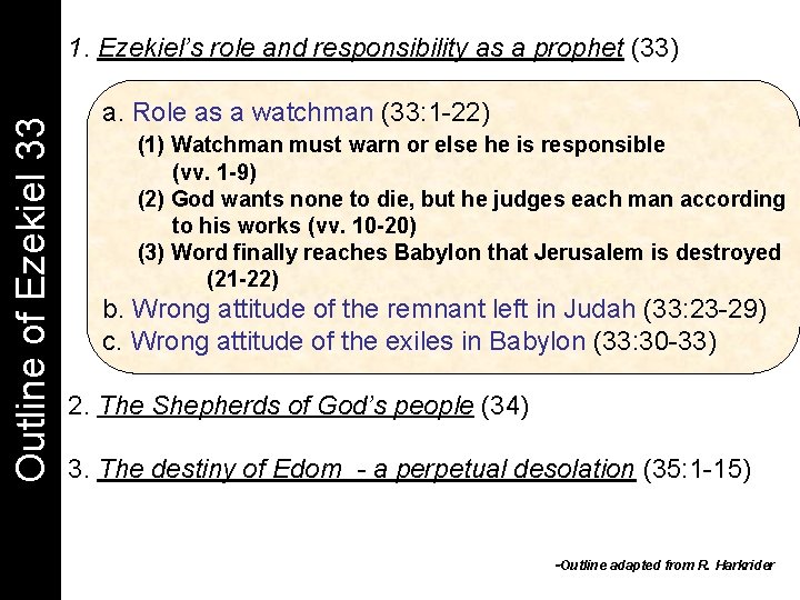 Outline of Ezekiel 33 1. Ezekiel’s role and responsibility as a prophet (33) a.