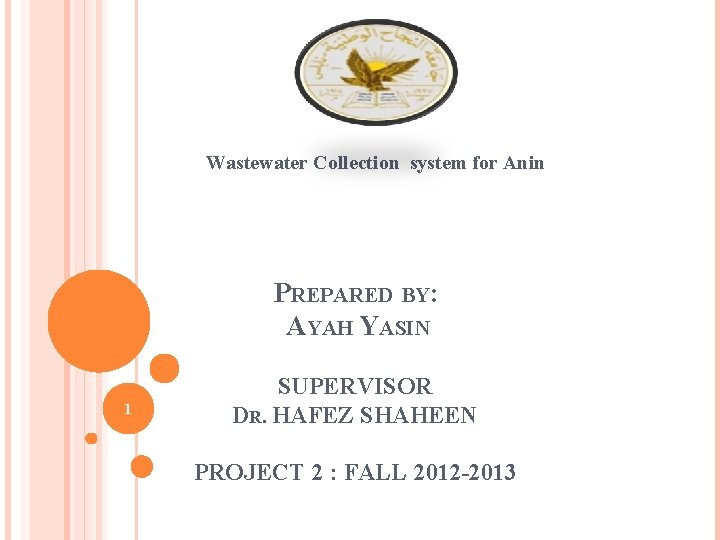 Wastewater Collection system for Anin PREPARED BY: AYAH YASIN 1 SUPERVISOR DR. HAFEZ SHAHEEN