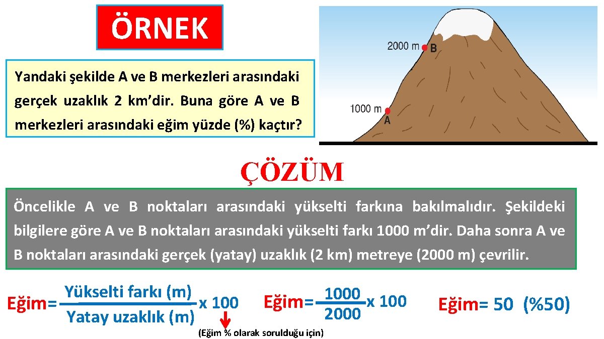 ÖRNEK Yandaki şekilde A ve B merkezleri arasındaki gerçek uzaklık 2 km’dir. Buna göre