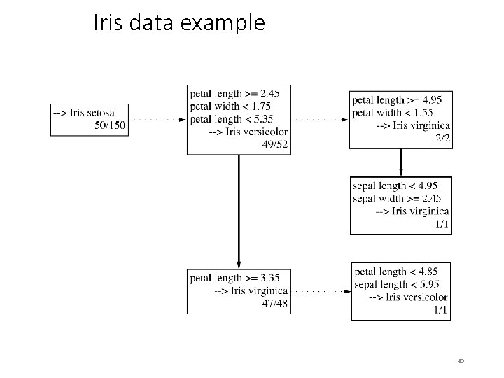 Iris data example Exceptions are represented as Dotted paths, alternatives as solid ones. 45