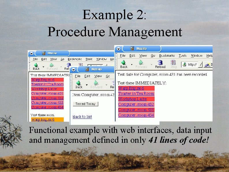 Example 2: Procedure Management Functional example with web interfaces, data input and management defined