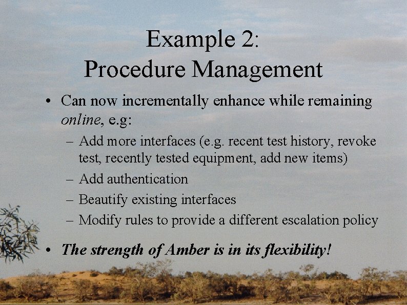 Example 2: Procedure Management • Can now incrementally enhance while remaining online, e. g: