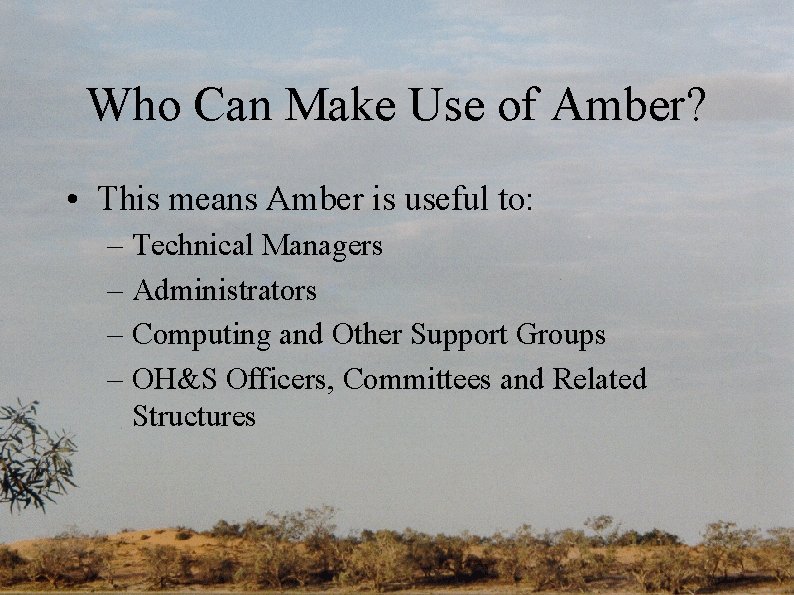 Who Can Make Use of Amber? • This means Amber is useful to: –