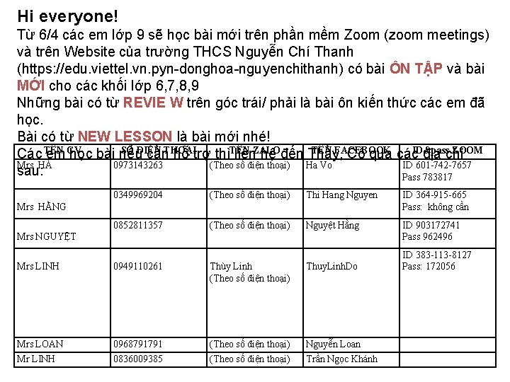 Hi everyone! Từ 6/4 các em lớp 9 sẽ học bài mới trên phần