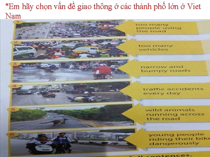 *Em hãy chọn vấn đề giao thông ở các thành phố lớn ở Viet