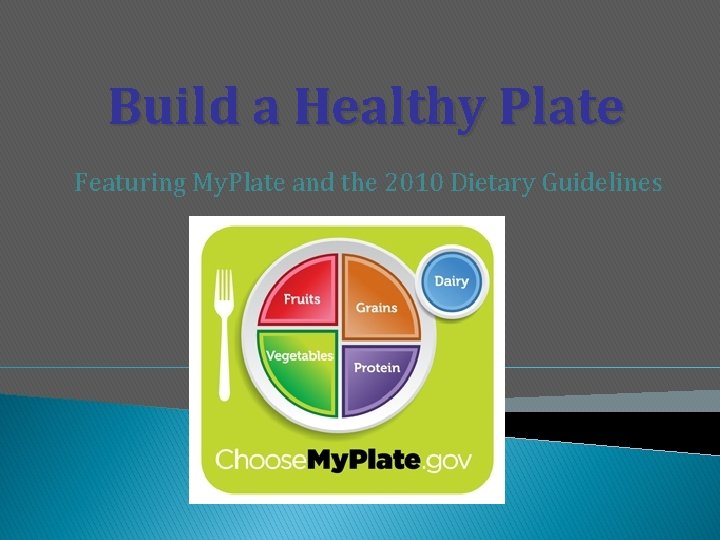 Build a Healthy Plate Featuring My. Plate and the 2010 Dietary Guidelines 