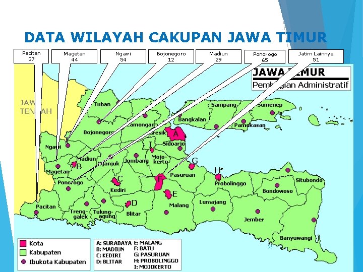 DATA WILAYAH CAKUPAN JAWA TIMUR Pacitan 37 Magetan 44 Ngawi 54 Bojonegoro 12 Madiun