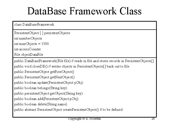Data. Base Framework Class class Data. Base. Framework Persistent. Object [ ] persistent. Objects