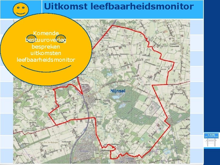 Uitkomst leefbaarheidsmonitor Komende bestuuroverleg bespreken uitkomsten leefbaarheidsmonitor 