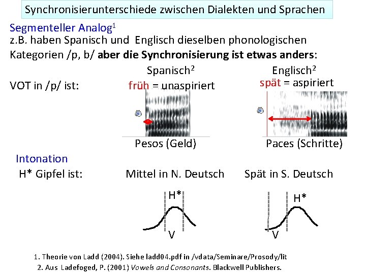 Synchronisierunterschiede zwischen Dialekten und Sprachen Segmenteller Analog 1 z. B. haben Spanisch und Englisch