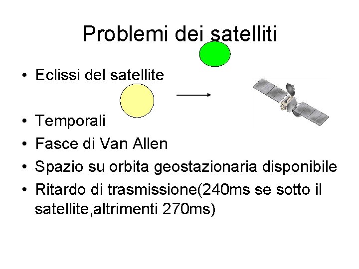 Problemi dei satelliti • Eclissi del satellite • • Temporali Fasce di Van Allen