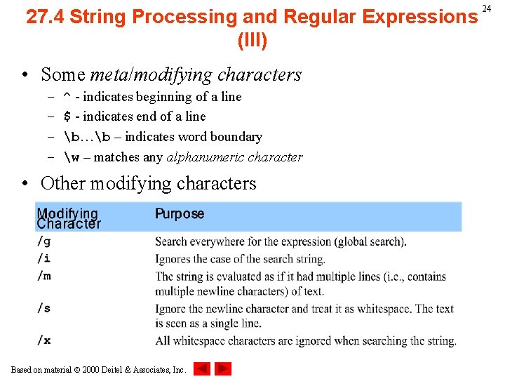 27. 4 String Processing and Regular Expressions (III) • Some meta/modifying characters – –