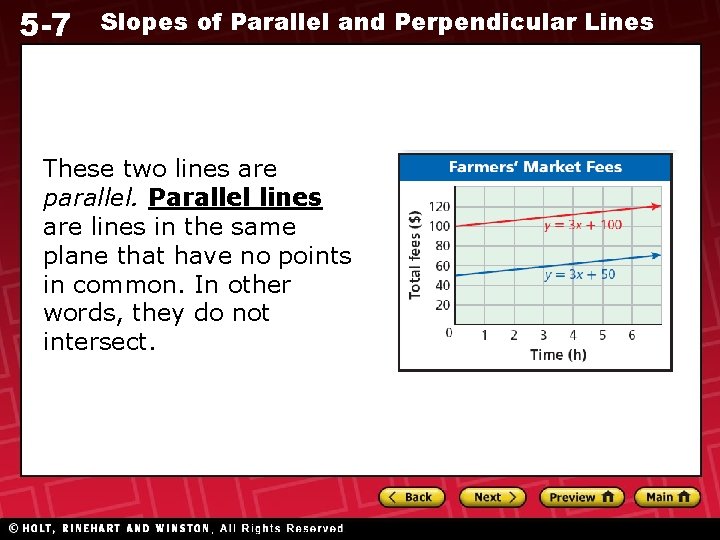 5 -7 Slopes of Parallel and Perpendicular Lines These two lines are parallel. Parallel