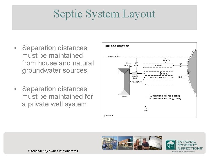 Septic System Layout • Separation distances must be maintained from house and natural groundwater