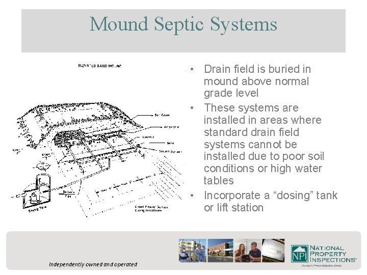 Mound Septic Systems • Drain field is buried in mound above normal grade level
