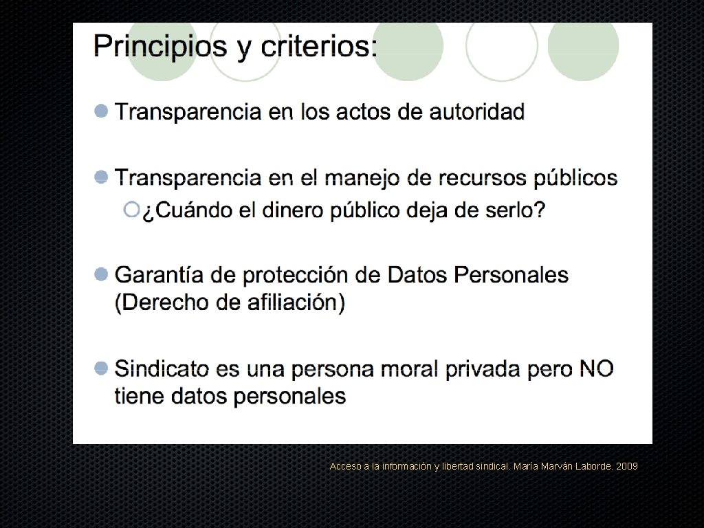 Acceso a la información y libertad sindical. María Marván Laborde. 2009 