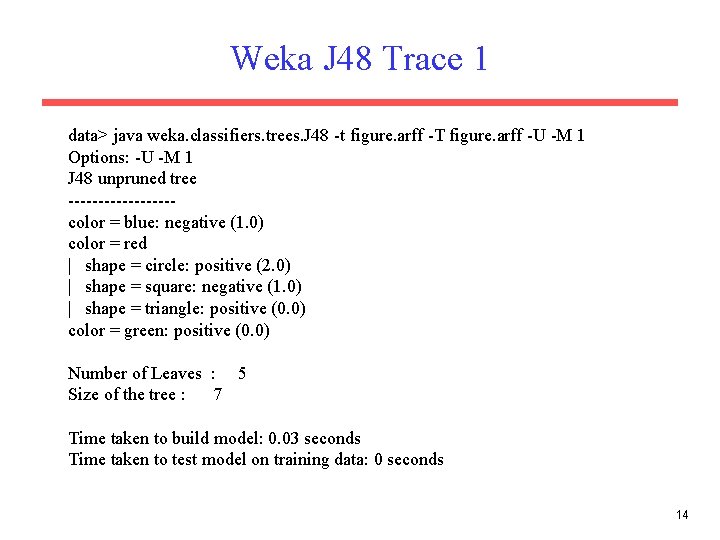 Weka J 48 Trace 1 data> java weka. classifiers. trees. J 48 -t figure.