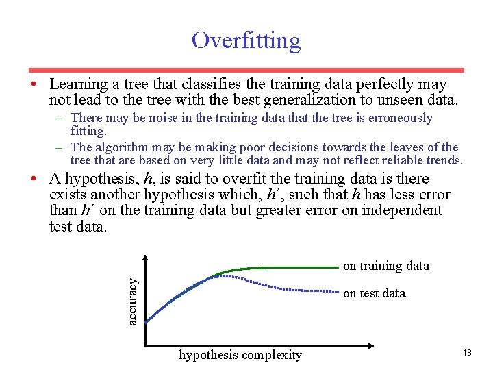 Overfitting • Learning a tree that classifies the training data perfectly may not lead