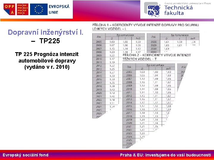 Dopravní inženýrství I. – TP 225 Prognóza intenzit automobilové dopravy (vydáno v r. 2010)