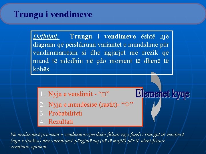 Trungu i vendimeve Definimi: Trungu i vendimeve është një diagram që përshkruan variantet e