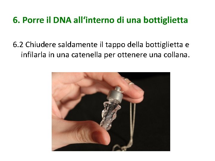 6. Porre il DNA all‘interno di una bottiglietta 6. 2 Chiudere saldamente il tappo
