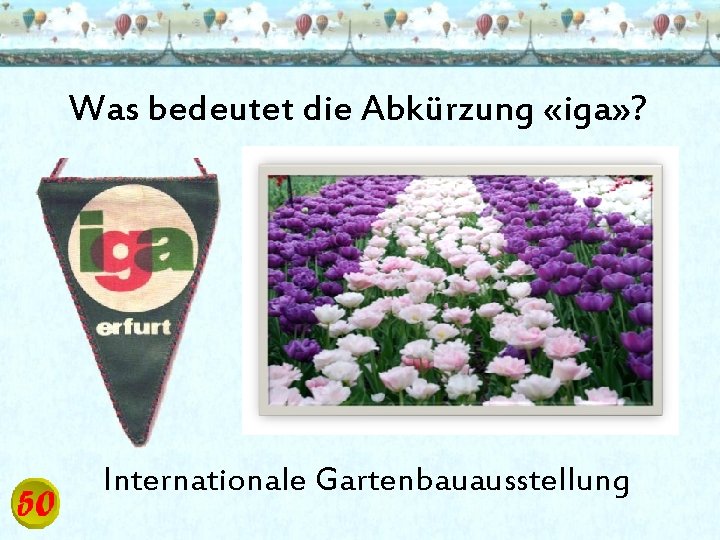 Was bedeutet die Abkürzung «iga» ? Internationale Gartenbauausstellung 