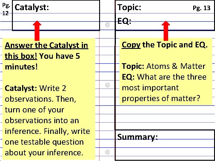 Pg. 12 Catalyst: Answer the Catalyst in this box! You have 5 minutes! Catalyst: