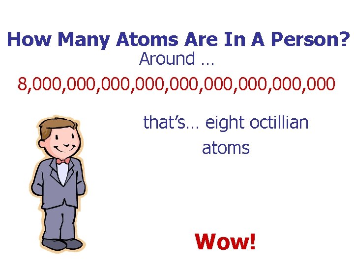 How Many Atoms Are In A Person? Around … 8, 000, 000, 000 that’s…