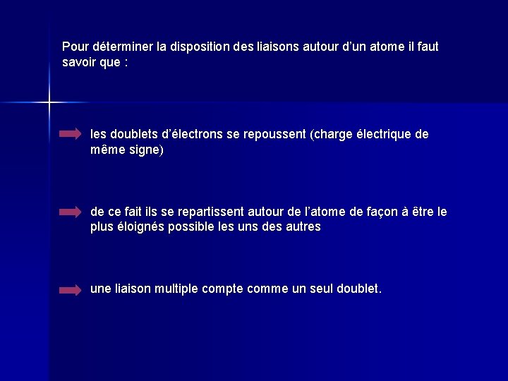 Pour déterminer la disposition des liaisons autour d’un atome il faut savoir que :