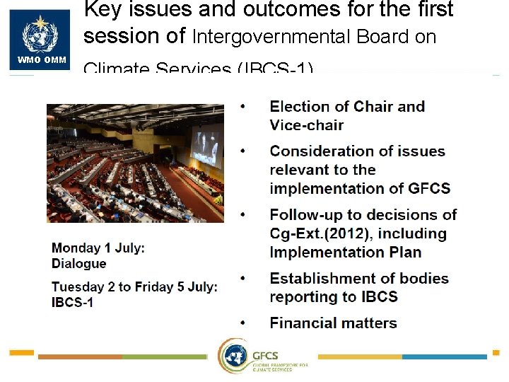 Key issues and outcomes for the first session of Intergovernmental Board on WMO OMM