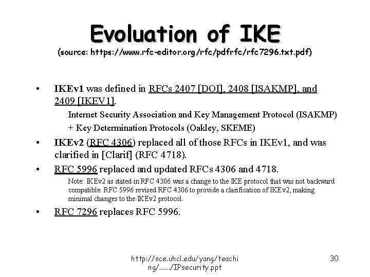 Evoluation of IKE (source: https: //www. rfc-editor. org/rfc/pdfrfc/rfc 7296. txt. pdf) • IKEv 1