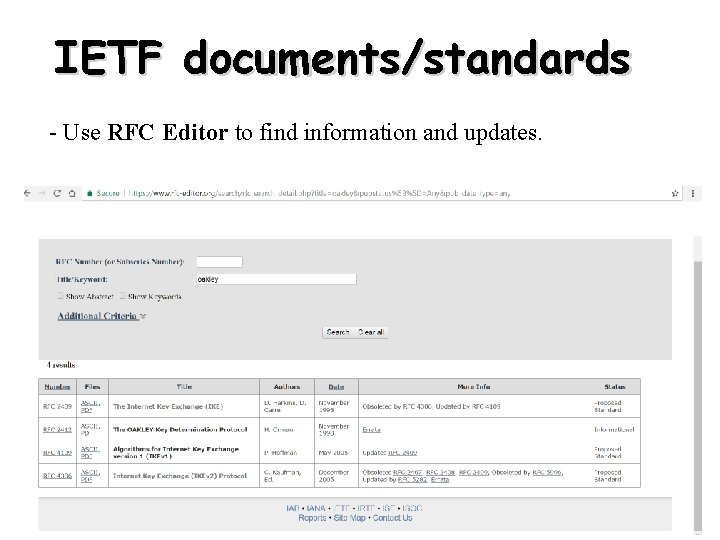IETF documents/standards - Use RFC Editor to find information and updates. http: //sce. uhcl.