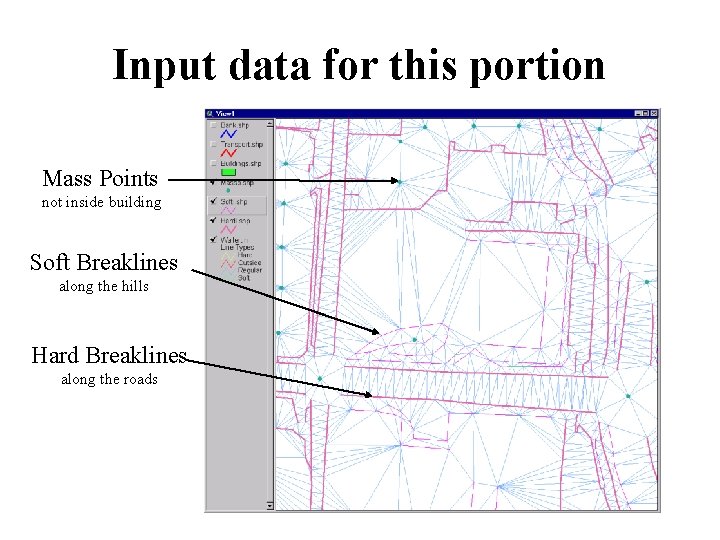 Input data for this portion Mass Points not inside building Soft Breaklines along the