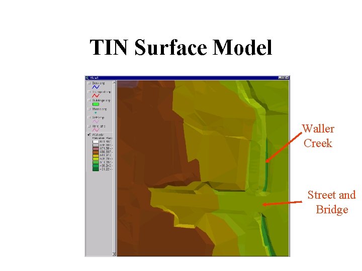 TIN Surface Model Waller Creek Street and Bridge 