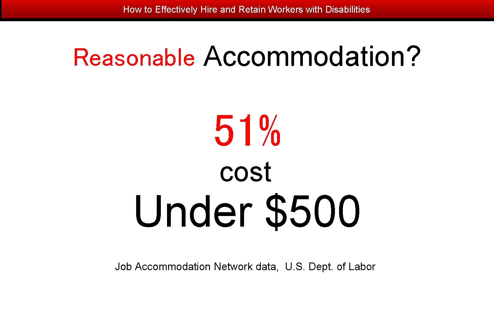 How to Effectively Hire and Retain Workers with Disabilities Reasonable Accommodation? 51% cost Under