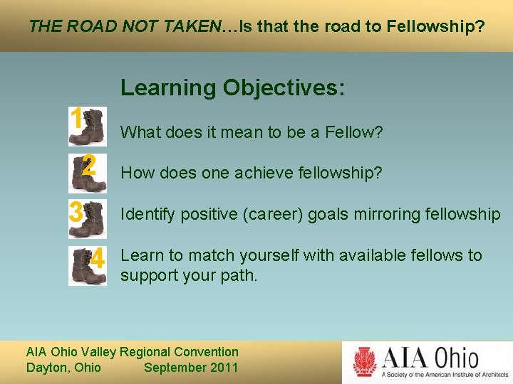 THE ROAD NOT TAKEN…Is that the road to Fellowship? Learning Objectives: 1 What does