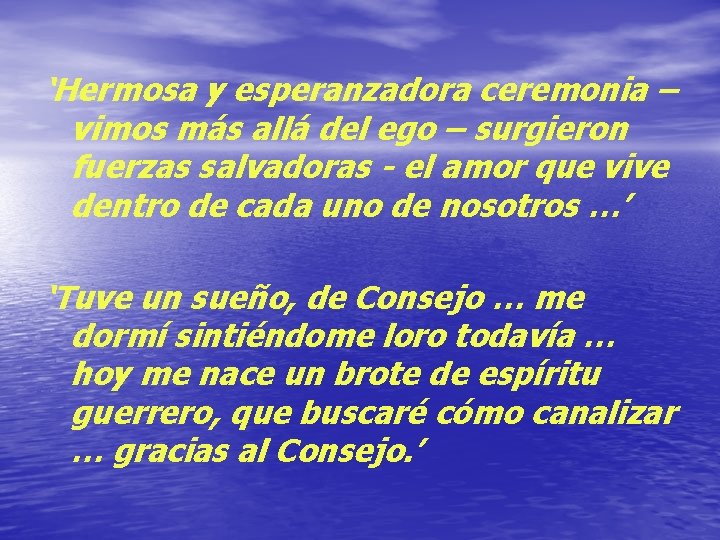 ‘Hermosa y esperanzadora ceremonia – vimos más allá del ego – surgieron fuerzas salvadoras