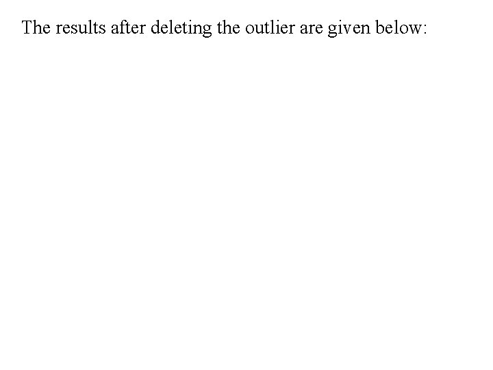 The results after deleting the outlier are given below: 