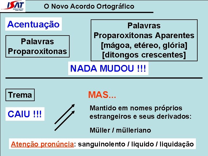 O Novo Acordo Ortográfico Acentuação Palavras Proparoxítonas Aparentes [mágoa, etéreo, glória] [ditongos crescentes] NADA