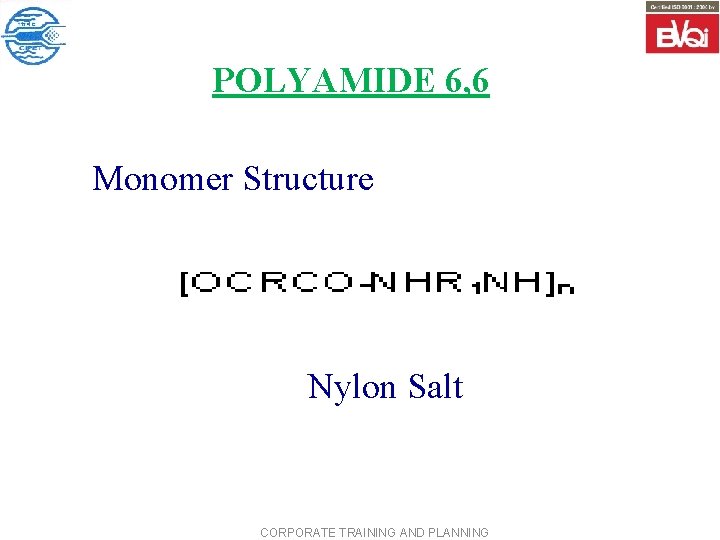 POLYAMIDE 6, 6 Monomer Structure Nylon Salt CORPORATE TRAINING AND PLANNING 