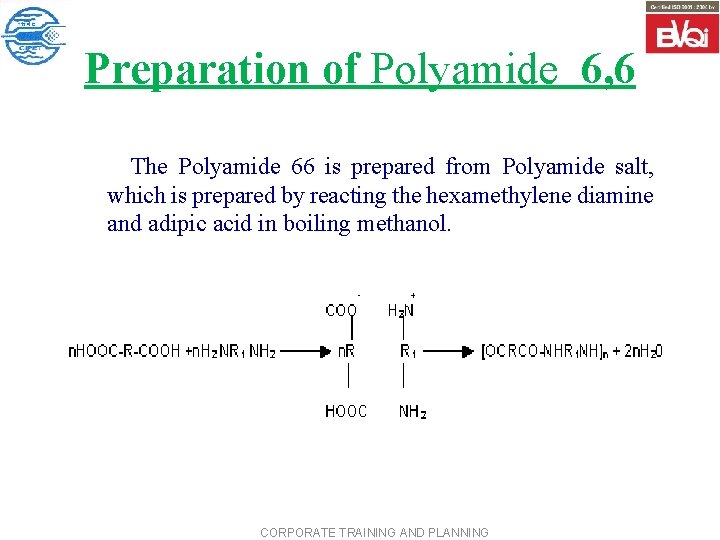 Preparation of Polyamide 6, 6 The Polyamide 66 is prepared from Polyamide salt, which
